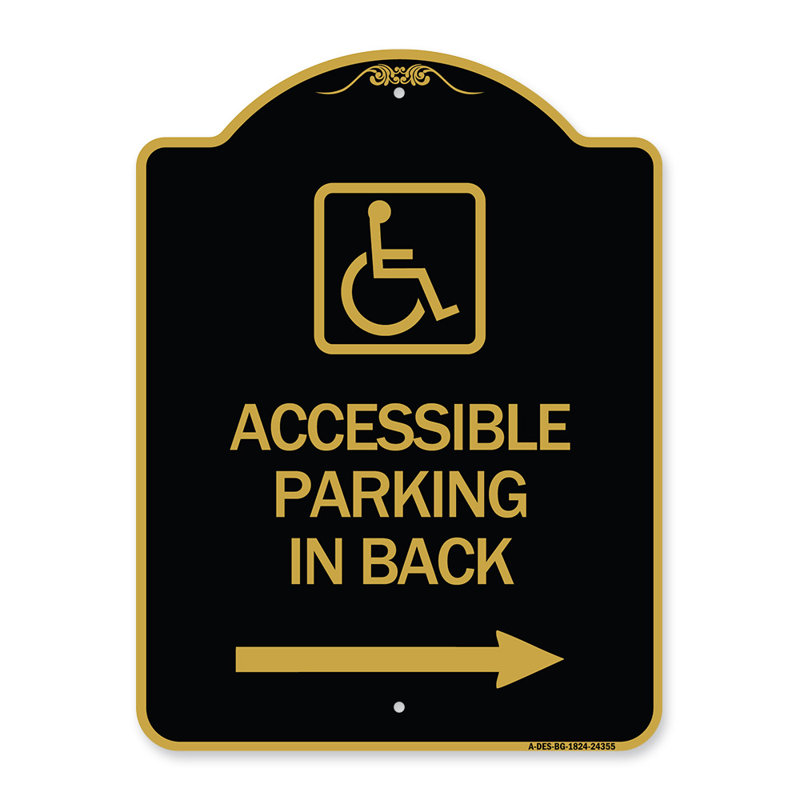 Enseigne Signmission Designer Series - Stationnement accessible sur la flèche droite (avec graphique) | Enseigne architecturale noire et dorée en aluminium de gros calibre 18 po x 24 po | Protégez votre entreprise | Fabriqué aux États-Unis