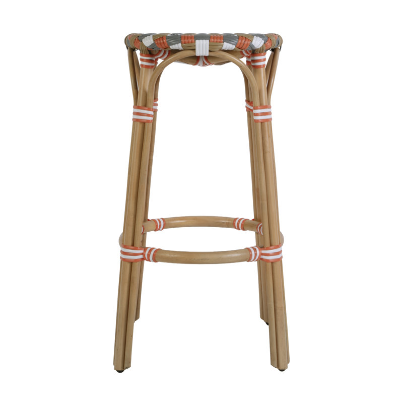 Ballito 30 in. Seat Height Oval Rattan Bar Stool, 30, Orange & Brown