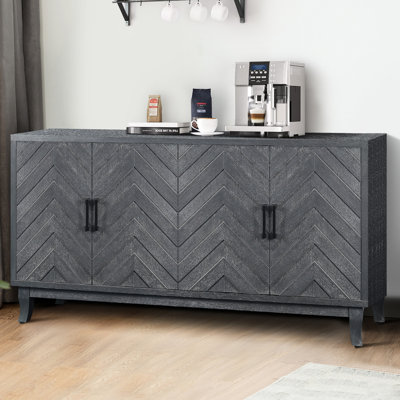 Armoire de salon à 4 portes, buffet gris foncé antique avec décor laqué, buffet épais pour le vestibule et portes réglables en bois taupe