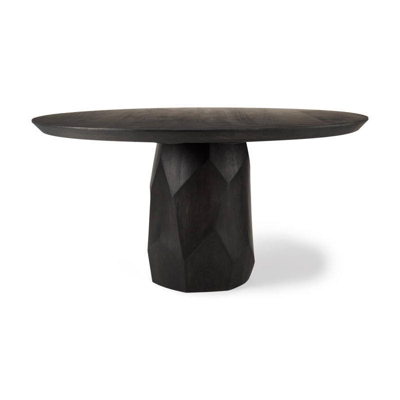 Ab Round Solid Wood Dining Table, Dark Gray