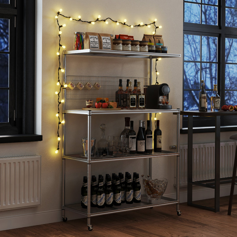  4-tier Coffee Bar Table W/adjustable Shelves S Hooks Hanging Net & Shelf Liner