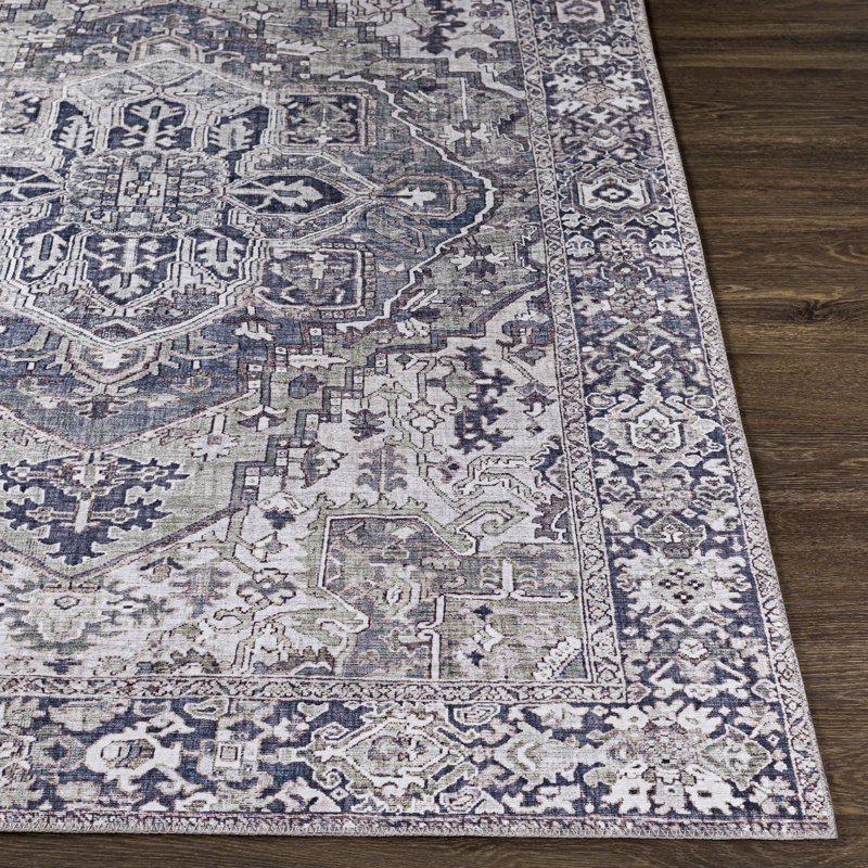 Machine Woven Oriental Gray/Ivory Area Rug, Rectangle 7'6" x 9'6"