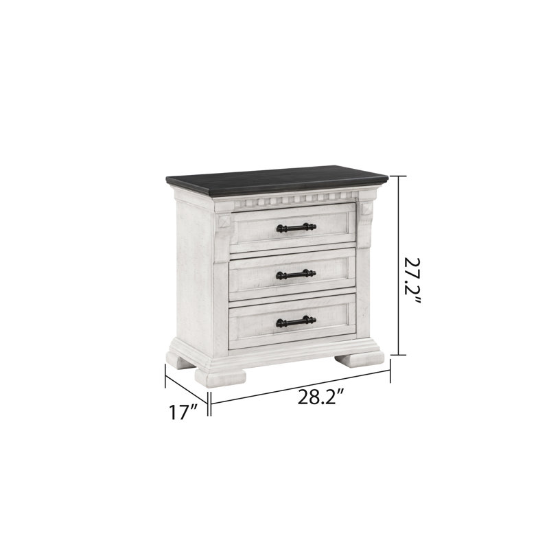 Table de chevet 3 en blanc antique - Élégante commode pour meuble de chambre à coucher transitionnel