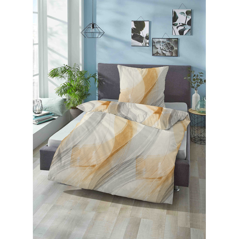 Duvet Cover Set with Pillowcases Included, 155 x 220cm Duvet Cover + 1 Pillowcase, Gold