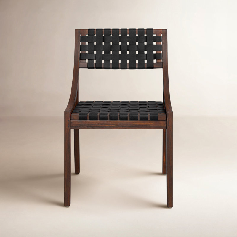 Leather Side Chair in Black, Black, Brown