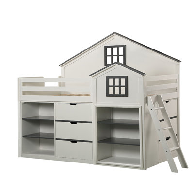 Lit mezzanine Khup en blanc et gris