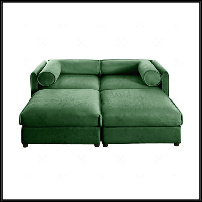 Chenille 2-Seater Sofa With 2 Ottoman Storage Seat