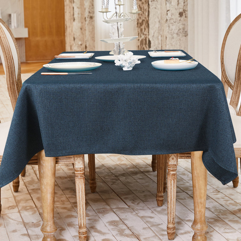 Gimena Fall Rectangle Stain Resistant Tablecloth, 95" L x 55" W, Navy Blue