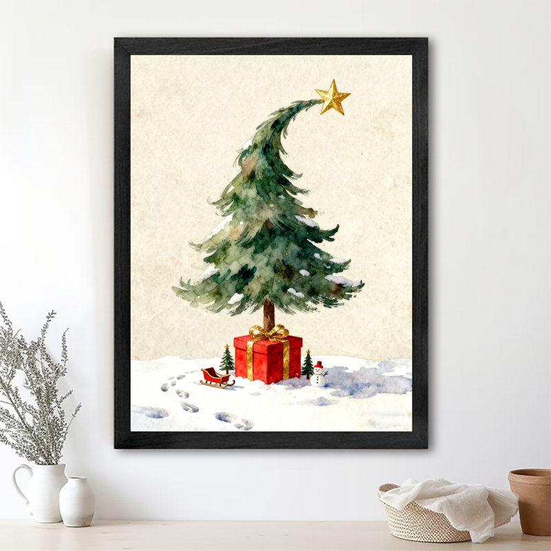 Arbre de Noël noir encadré noir avec cadeaux emballés, impressions encadrées de style rétro, H 11 po x l 9 po