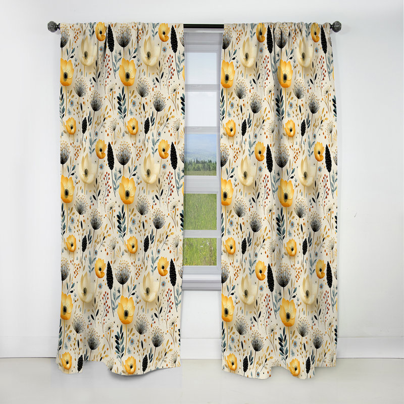 Neutre fleurs beiges à motif Boho I - rideau Boho - rideau occultant abstrait - 1 panneau, L 52 po x L 95 po