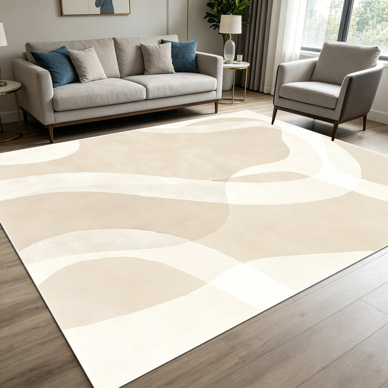 1PC neutral beige abstract curved wavy stripe area rugs for Living Room, Soft and Comfortable, Suitable for all seasons, easy-to-maintain, machine washable Indoor floor mat, Under Table Farmhouse suitable for dining table, bedroom, entryway, patio,