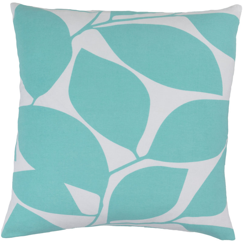Cluff Floral Cotton Throw Pillow, 20" H x 20" W x 4" D, Aqua / Light Gray