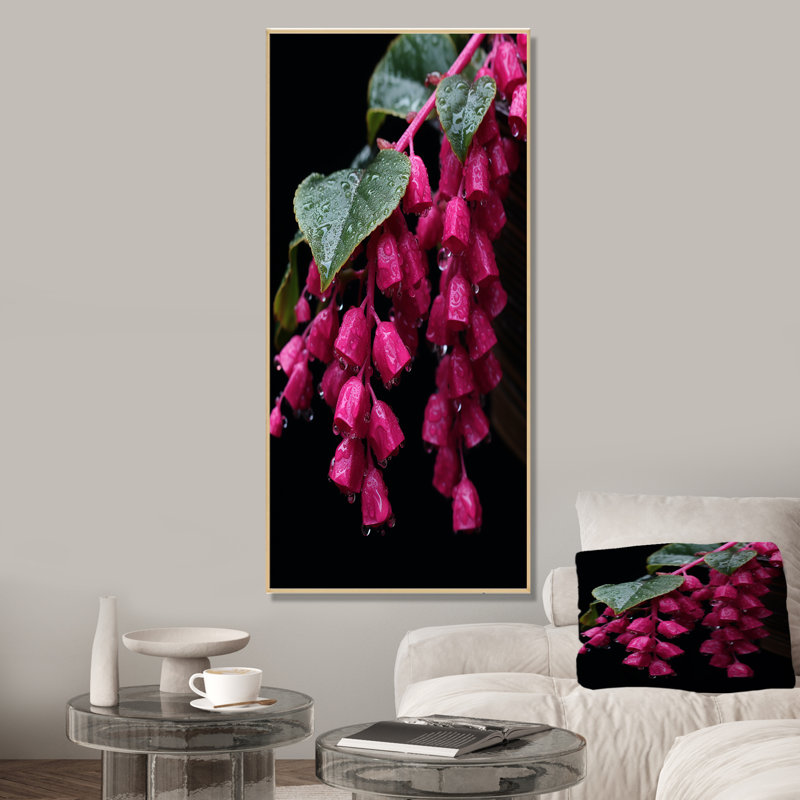Colibri rose fuchsia I - art mural fuchsia, Cadre flottant brun, H 60 po x l 28 po x P 1,5 po