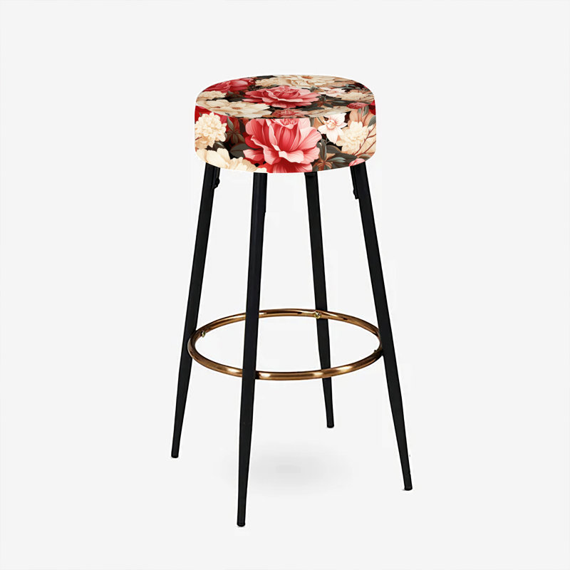 Ensemble de 2 tabourets de bar rétro à motif floral rose et beige
