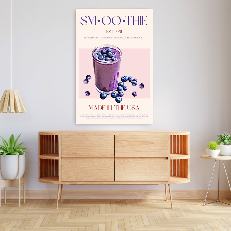 Art mural contemporain d'été «Fresh Blueberry Smoothie», H 48 po x l 32 po