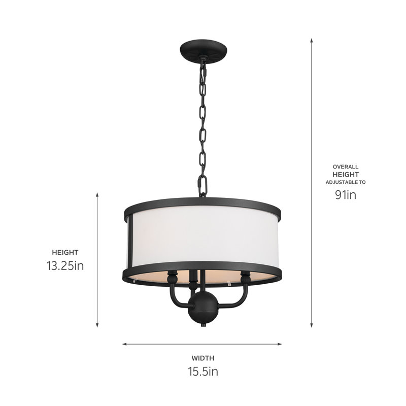 3 - Light Dimmable Drum Chandelier, Textured Black