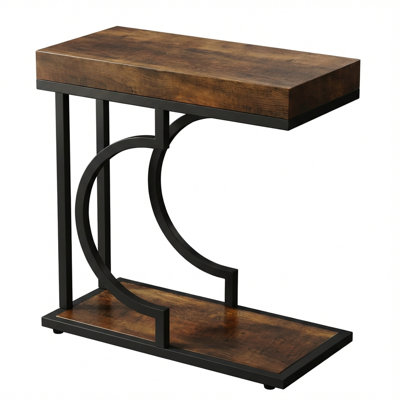 Stable Bedside Table – 23.6"W X 11.8"D X 24.2"H Compact Table,  Particle Board Top & Semicircular Black Frame, 300 Lb Capacity, Versatile For Bedroom/Living Room
