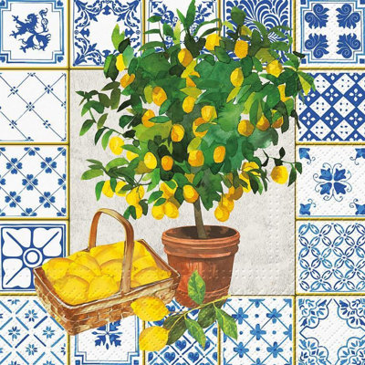 Set Of 20 Luncheon Size Citrus Tree With Tiled Background Napkins