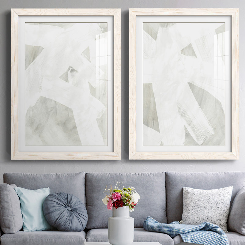 «Stone Brush I», reproduction encadrée de qualité supérieure - prête à être accrochée, Blanc, H 27,5 po x l 75 po x P 1,5 po