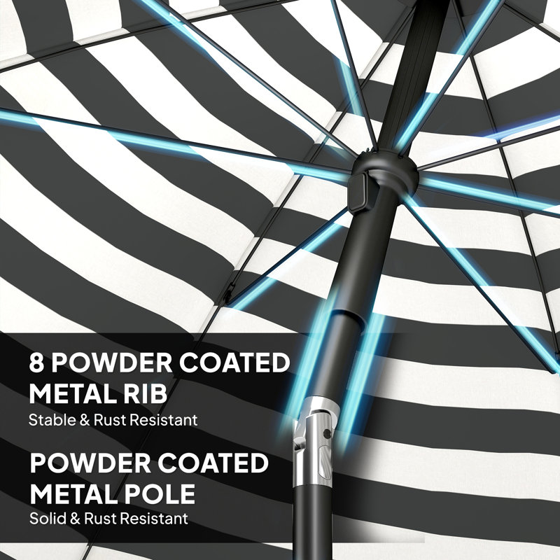 177cm Beach Parasol, Black Striped