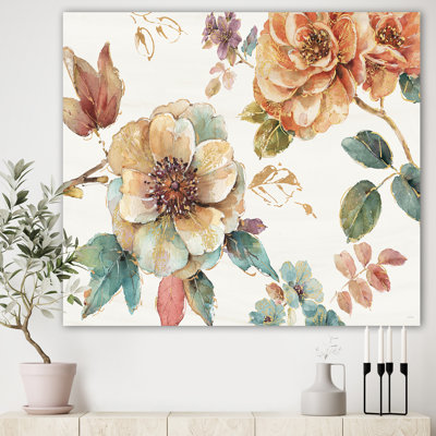 «Orange and Cream Cottage Flowers Twig», reproduction d'art sur toile tendue