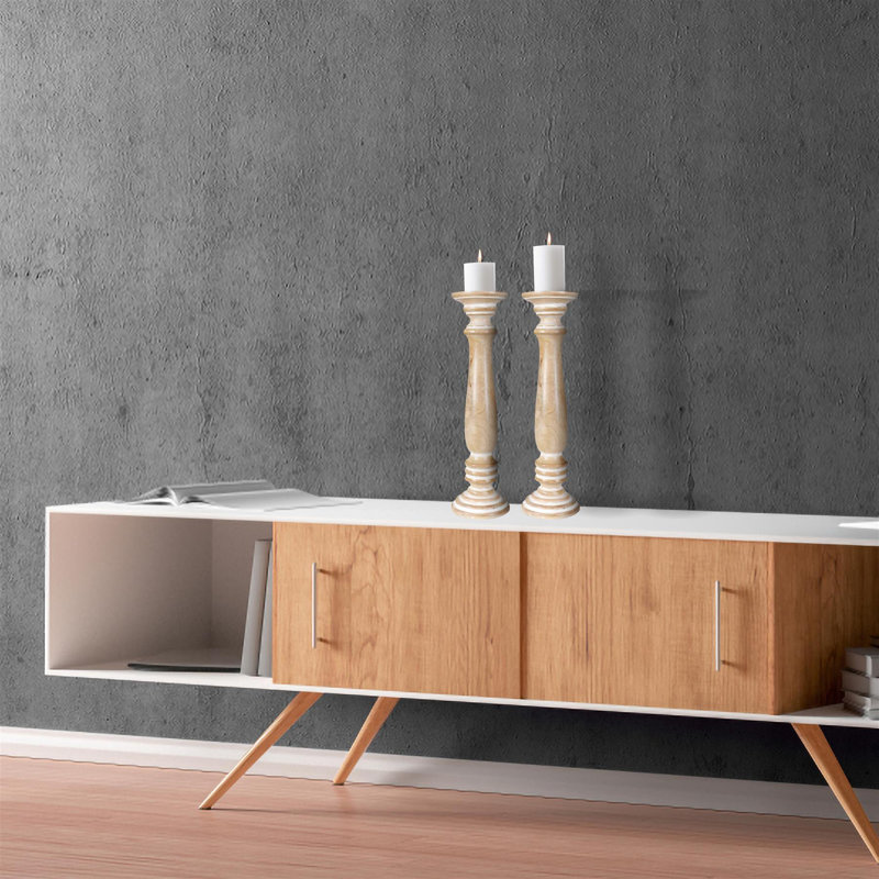 2 Piece Solid Wood Tabletop Pillar Set, 45cm H x 15cm W x 15cm D