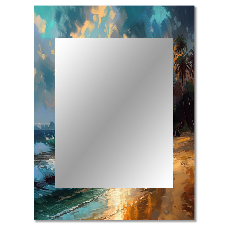 «Green and Blue Coastal Escapes - Beach Unique Wall Mirror Decor», grand miroir vert, reproduction d'art en métal
