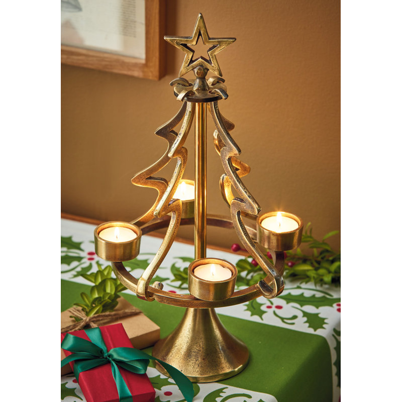 Christmas Tree Centerpiece Votive Candle Holder Gold Metal