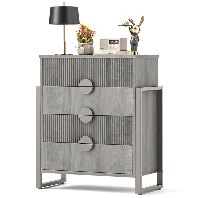 Commode 4 tiroirs cannelée Ebern Designs, Gris