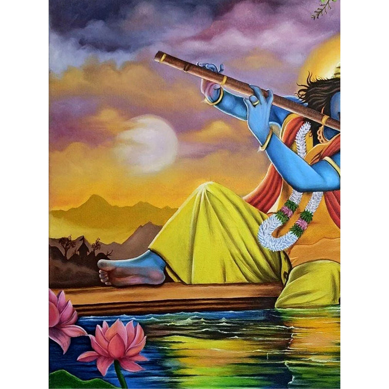 Hare Krishna | Huile sur toile | Par Shankar Kamila | Décoration murale