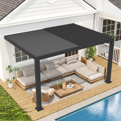 Outdoor Louvered Pergola Aluminum Pergola with Adjustable Roof for Backyard Garden