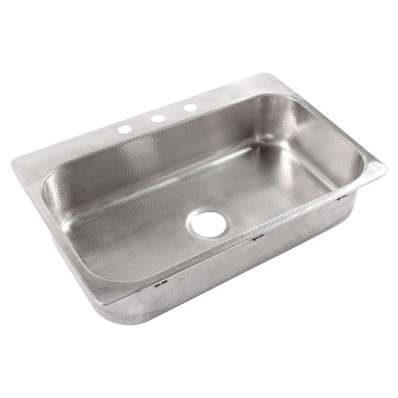 Angelico Crafted Stainless Steel 33" Single Bowl Drop-In Kitchen Sink with 3 Holes, Brushed