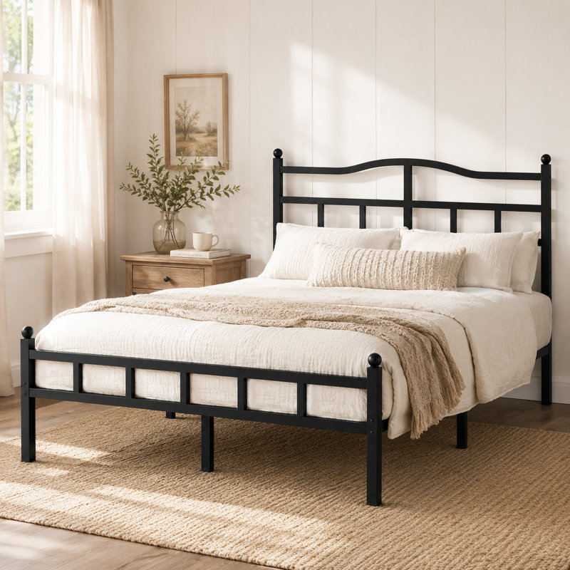 Metal Bed Frame With Headboard, Queen