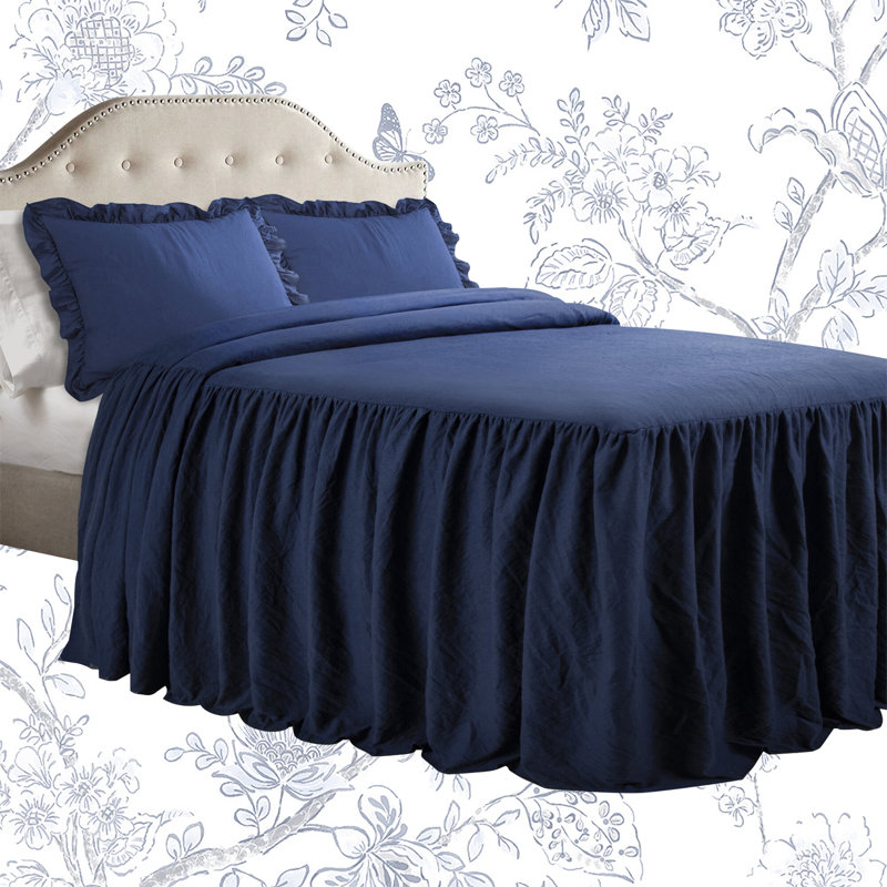 Reyna Microfiber Ruffle Skirt Bedspread Set, Queen Bedspread + 2 Standard Shams, Dark Gray