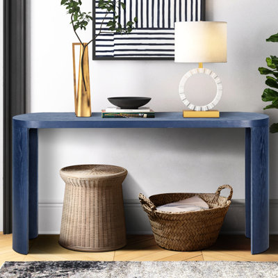 Console avec plateau ovale de 60 po d'épaisseur et pieds courbés, noir, pour une utilisation à domicile, largeur, salon