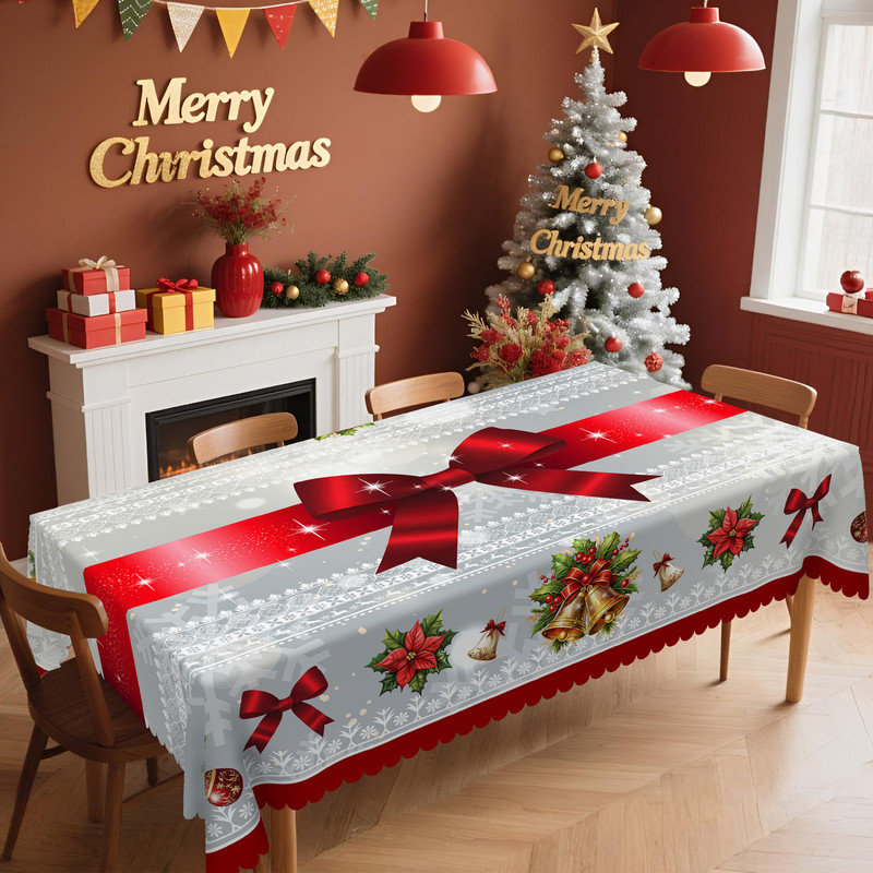 Luxury Christmas Floral Pattern Design Washable Polyester Tablecloth, 86.6" L x 70.8" W