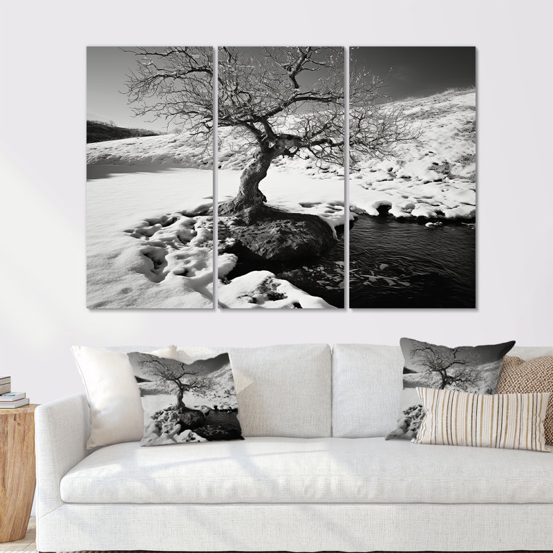 «Black and White Solitude Tree In Winter», ensemble d'art mural sur toile paysage d'hiver, H 28 po x l 36 po x P 1 po