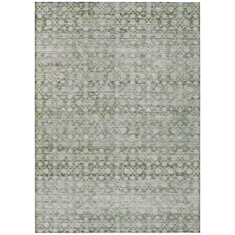 Tapis intérieur/extérieur lavable à rayures vertes et dorées de 3 m x 4,2 m