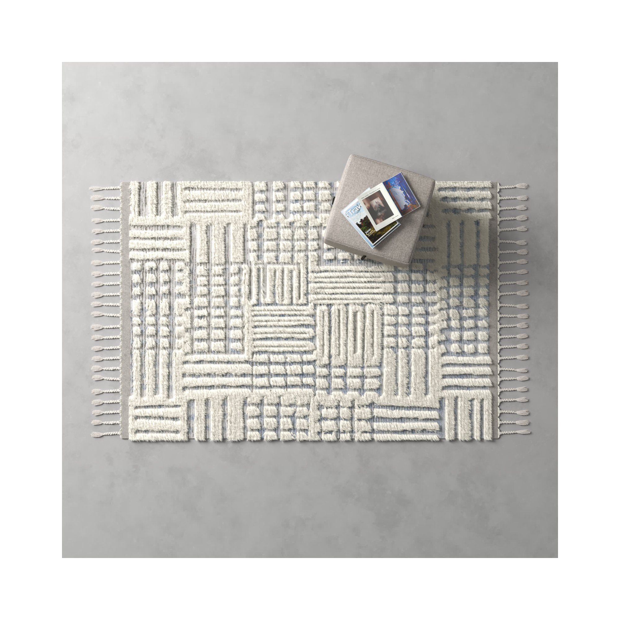 Benjamin Handmade Ivory/Sky Rug, Rectangle 4' x 6'