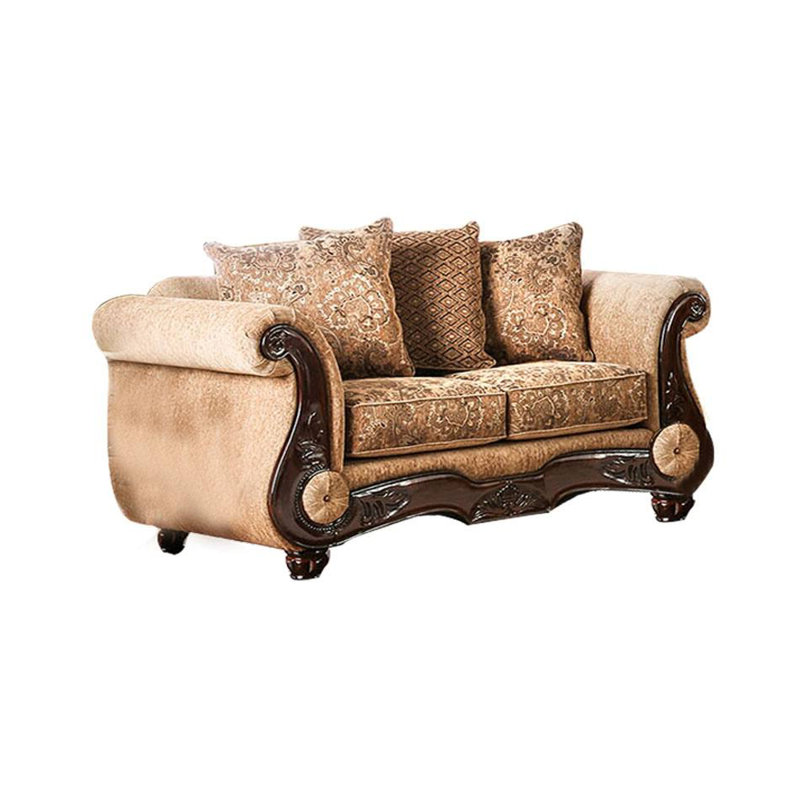 73.4" W Traditional Loveseat, Tan/Gold, 41.5" H x 72.4" W x 37.4" D, Tan/Gold