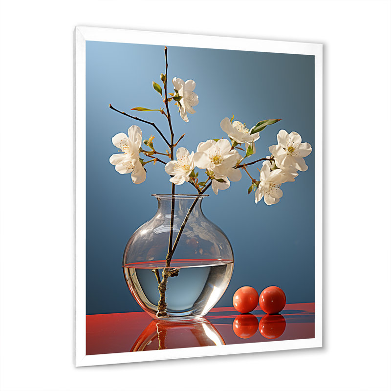 Perle pureté nature morte - impression, Cadre simple blanc, H 32 po x l 16 po x P 1 po
