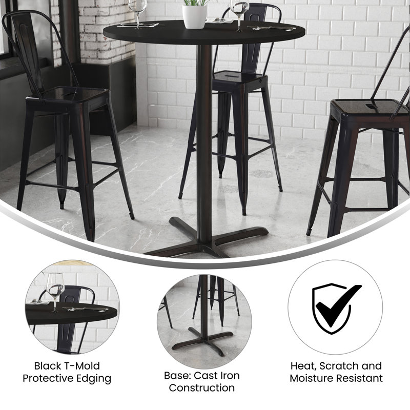 Black Round Laminate Bar Height Table with Cast Iron Base