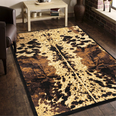 7 pi 10 po Tapis en cuir de vache de luxe X 3, 100% polypropylène, envers en jute doux et pour animaux de compagnie, idéal pour les sous-meubles