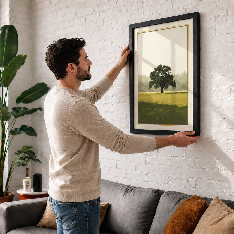 Oak in Golden Fields Japandi - Framed Print, Walnut, A3 - 42.0 x 29.7 cm
