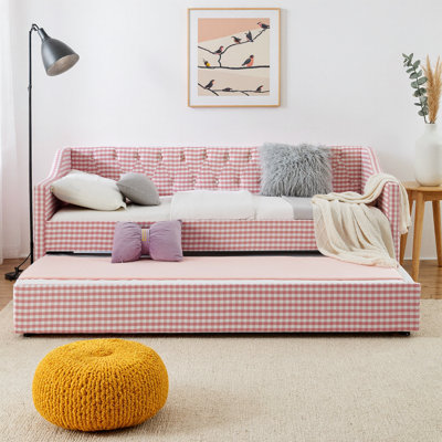 Lit de jour convertible 82 po simple rembourré avec dossier capitonné, lit gigogne escamotable, poches de rangement latérales, canapé-lit 3 en 1 pour petits appartements, chambres d'amis, chambres à coucher