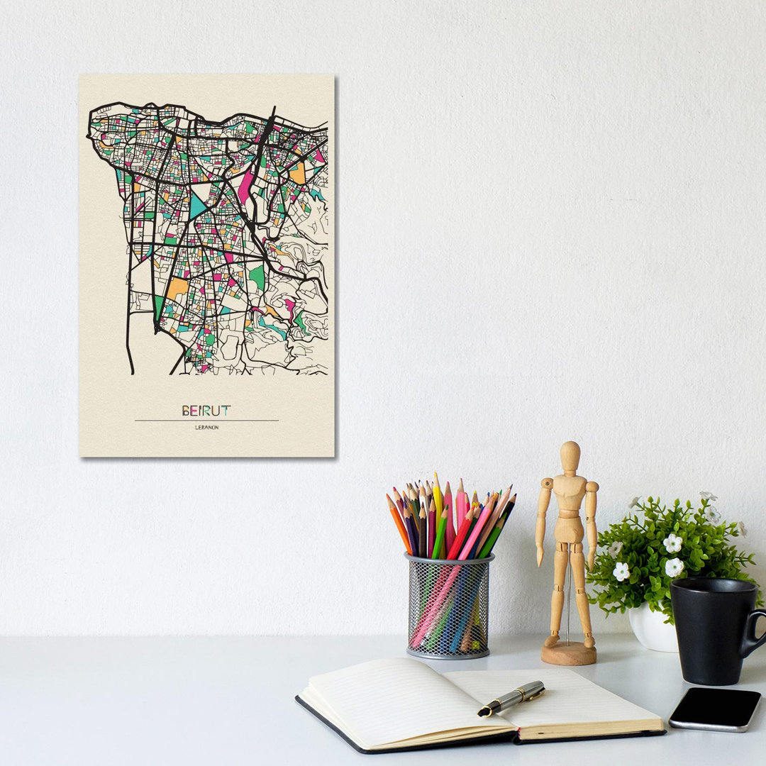 Beirut, Lebanon Map by Ayse Deniz Akerman - Print on Canvas