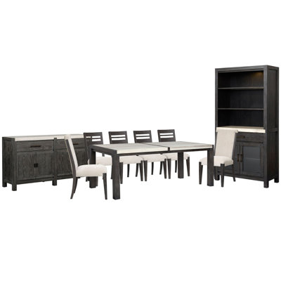 Rectangular Dining Table With 4 Side Chairs 2 Upholstered Side Chairs Sideboard And Display Cabinet