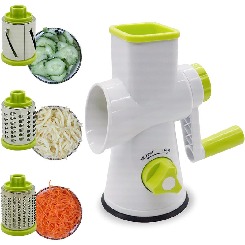 MantraRaj Rotary Cheese Grater Vegetable Slicer with 3 Grater Drums Hand Grater Vacuum Suction Base