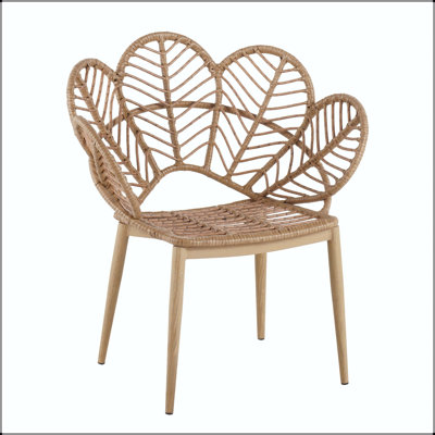 Kirk Outdoor Wicker Peacock Style Papasan Dining Chair with Beige Cushion