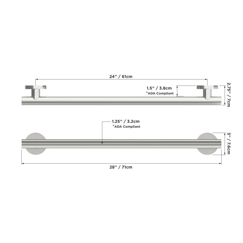 HORIZON  24 in. x 1.25 in. Grab Bar, ADA Compliant for Bath and Shower Safety (500 lb. Capacity) in Brushed Stainless, 24